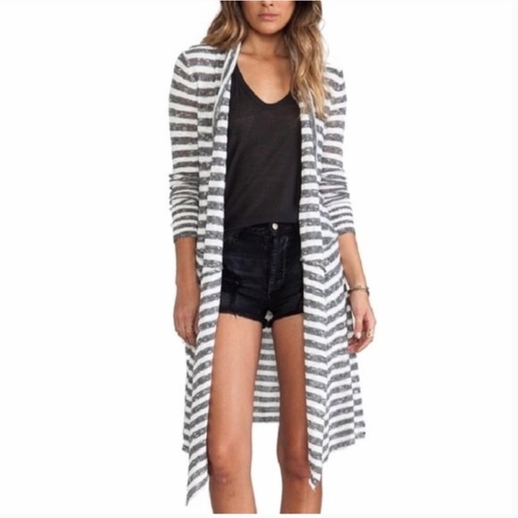 Free People Forget Me Not Long Duster Cardigan Sweater Striped Blush Pink Medium - Picture 11 of 12